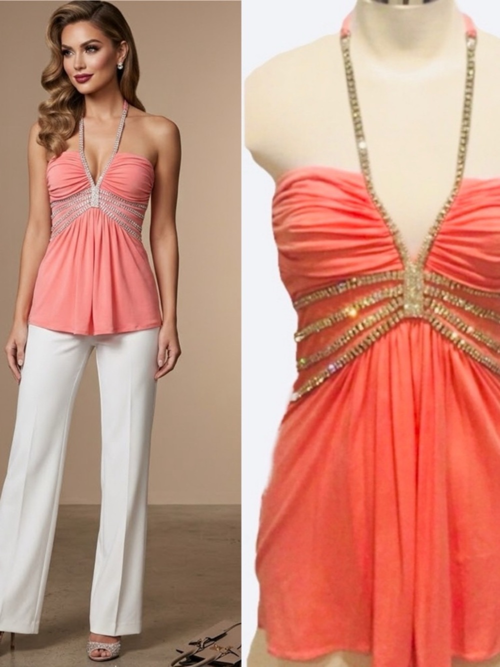 $250 NWT SKY Brand Crystal Halter  Top Dress Up Special Occasion Blouse Party